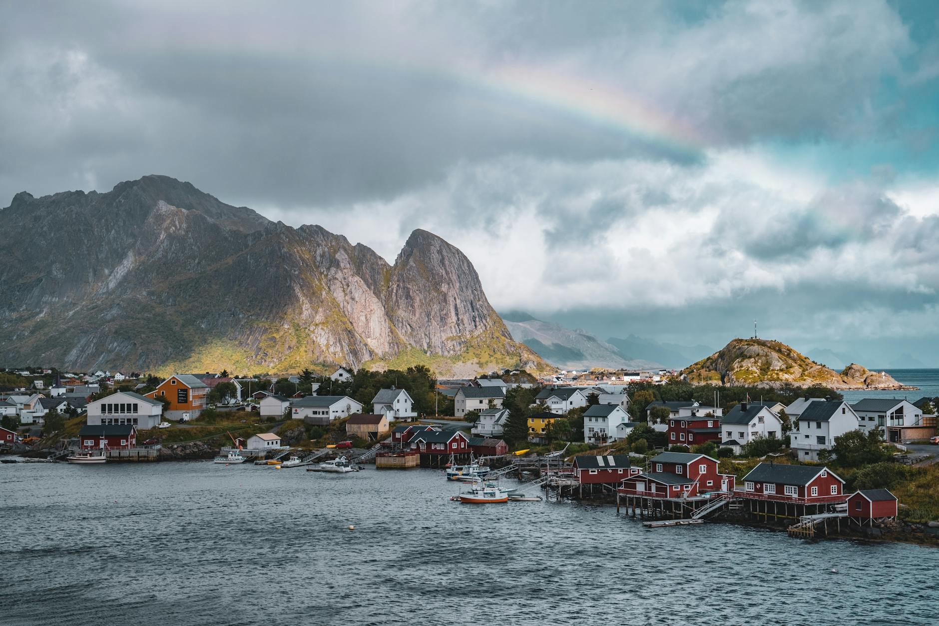 Iconic red cabins in Lofoten Islands